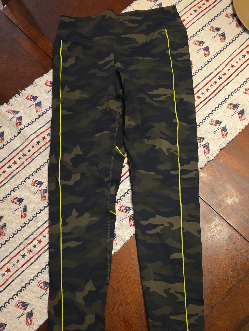 Women's Camo Leggings with Neon Trim - Green Camo